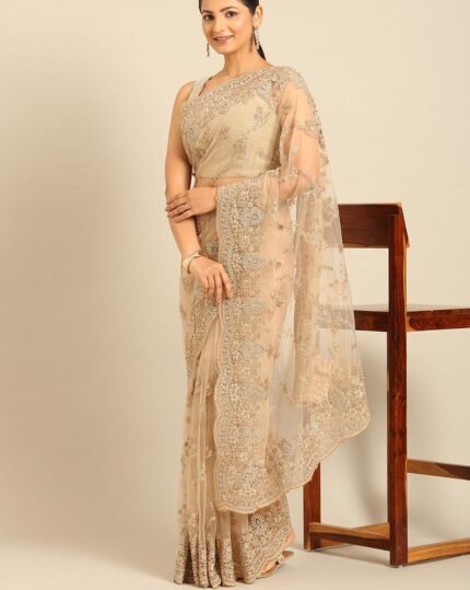 Women Embroidered Sheer-Through Saree